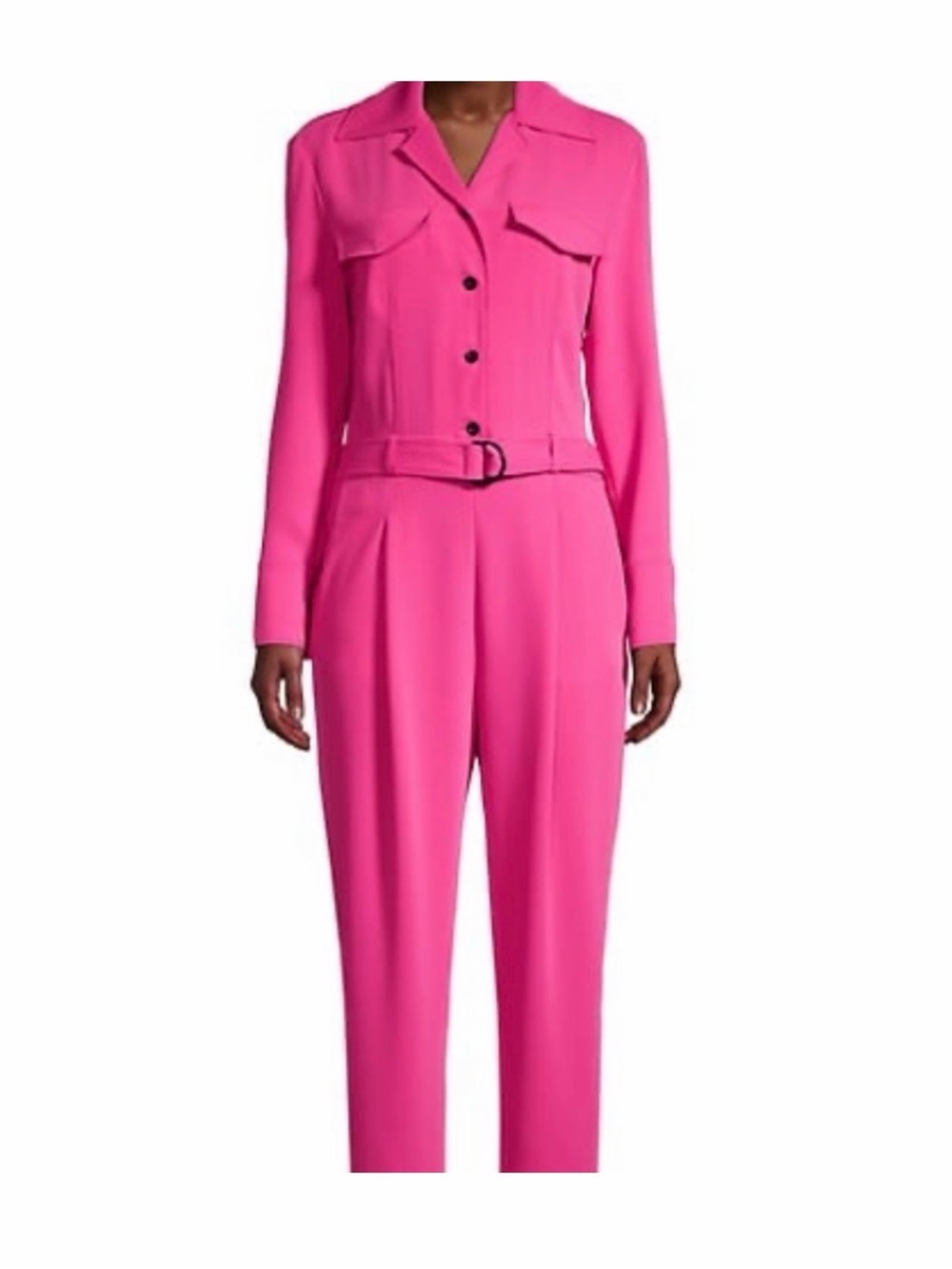 KENZO Paris Pink Collared Button-Front Belted Crepe Jumpsuit Women XL